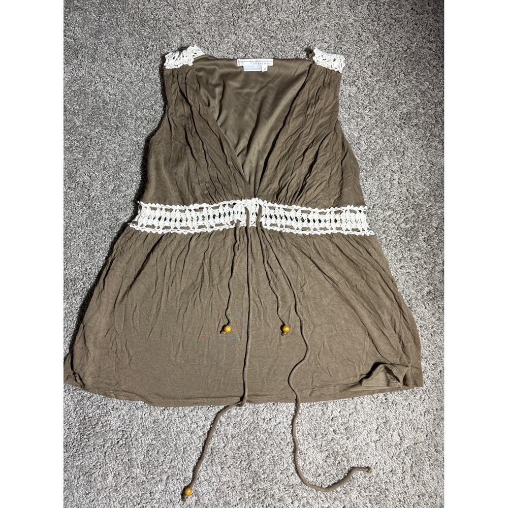 Y2K To The Max Womens Brown Crochet Lace Waist Boho Sleeveless Top Size Med.